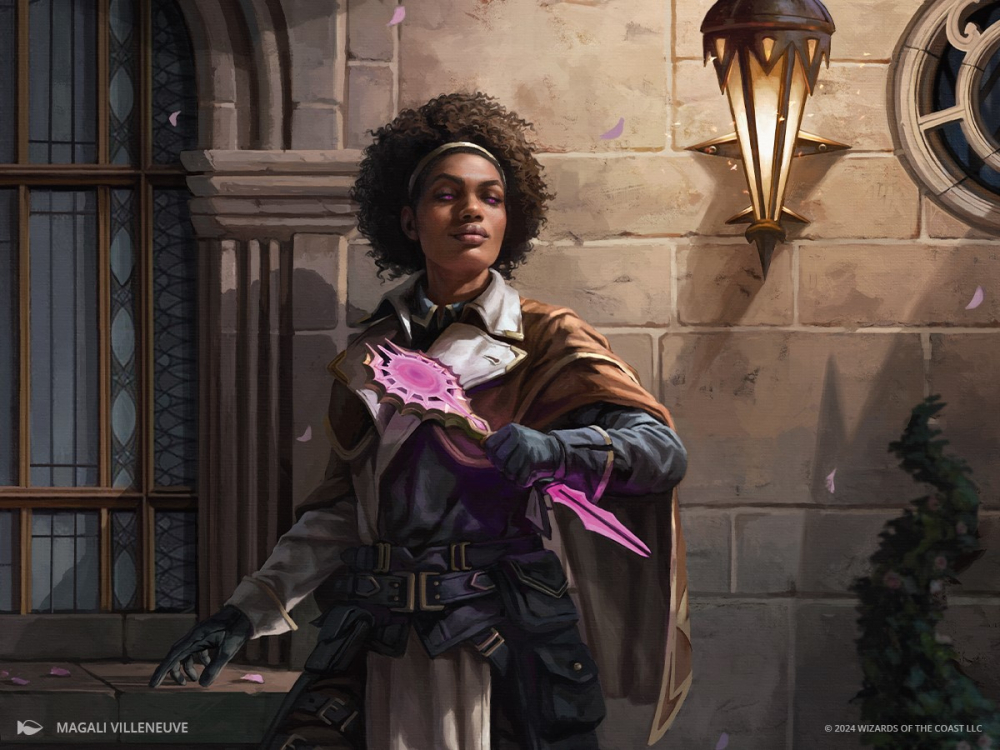 Art that was featured on a MTG card. It depicts a person holding some kind of glowing object or weapon.